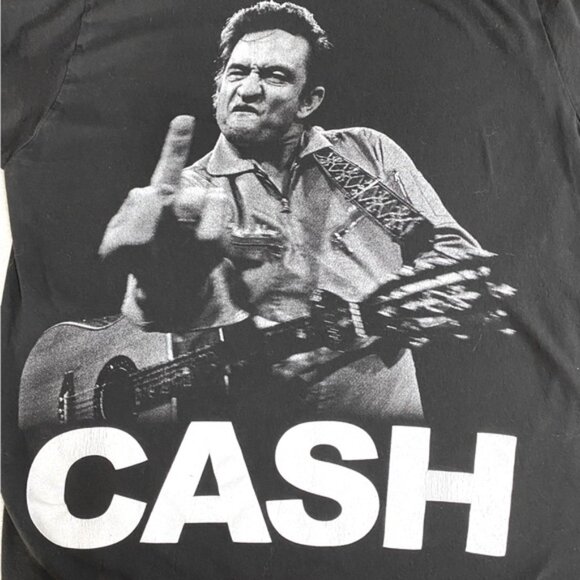 Cash Black White Johnny Cash Middle Finger Graphic Tee T Shirt S - Picture 3 of 12